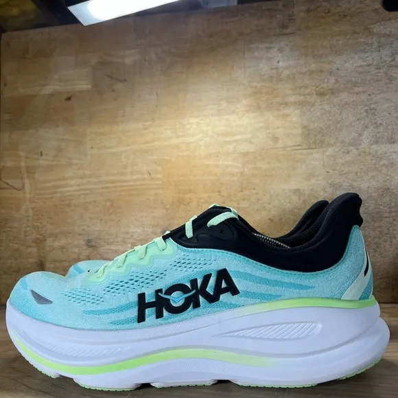 Hoka One One Bondi 9 REFLECTIVE Mens Size 14 Running Shoes Luna Moth Blue Spark - Picture 4 of 12